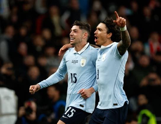 Federico Valverde (15) celebrates scoring the Uruguay goal with Darwin Nunez England v Uruguay, Football, International Friendly, Länderspiel, Nationalmannschaft Wembley Stadium, Wembley, London - UK, 27 03 2026  Copyright: xMattxImpey Shutterstockx 16805567bf