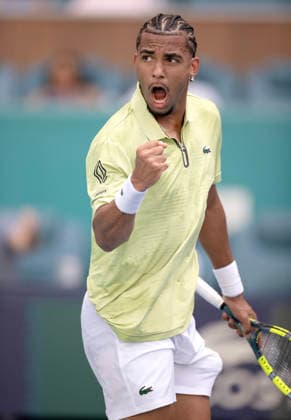 March 27, 2026, Miami Gardens, Fl, United States: MIAMI GARDENS, FL - MARCH 27: Arthur Fils celebrates after getting a point against Jiri Lehecka in the semi-finals during the Miami Open at Hard Rock Stadium on March 27, 2026 in Miami Gardens, Florida. Miami Open  - ZUMAt139 20260327_aaa_t139_025 Copyright: xMichaelxPimentel IsixPhotosx