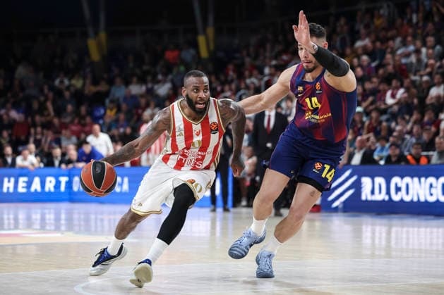 March 27, 2026, Barcelona, Barcelona, Spain: Codi Miller-McIntyre of Crvena Zvezda Meridianbet Belgrade and Willy Hernangomez of FC Barcelona, Barca in action during the EuroLeague Regular Season Round 34 match played between FC Barcelona and Crvena Zvezda Meridianbet Belgrade at Palau Blaugrana on March 27, 2026 in Barcelona, Spain. FC Barcelona V Crvena Zvezda Meridianbet Belgrade - Euroleague 2025 2026  - ZUMAa181 20260327_zaa_a181_188 Copyright: xJavierxBorregox