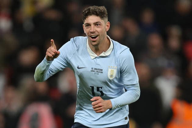 LONDON, ENGLAND, MARCH 27: Federico Valverde (15 Uruguay) celebrates after scoring a penalty during the International Friendly, Länderspiel, Nationalmannschaft match between England and Uruguay at Wembley Stadium on March 26th, 2026 in London, England (Photo by Alexander Canillas Sports Press Photo) Copyright: xAlexanderxCanillas SPPx Sportspressphoto_SPR119616