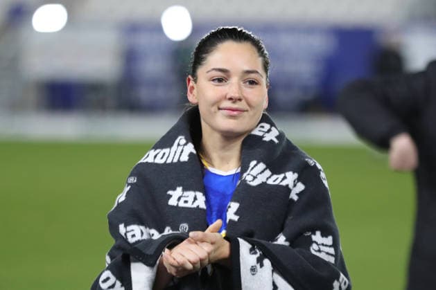 Google Pixel Frauen-Bundesliga, FC Carl Zeiss Jena - RB Leipzig; 27.03.2026 Olivia Alcaide (9, Carl Zeiss Jena). Fußball, Google Pixel Frauen-Bundesliga, Saison 2025 2026, 22. Spieltag: FC Carl Zeiss Jena vs. RB Leipzig am 27.03.2026, Ernst-Abbe-Sportfeld, ad hoc Arena, Jena. DFB REGULATIONS PROHIBIT ANY USE OF PHOTOGRAPHS AS IMAGE SEQUENCES AND OR QUASI-VIDEO. Copyright: xBEAUTIFULxSPORTS JanxKaeferx