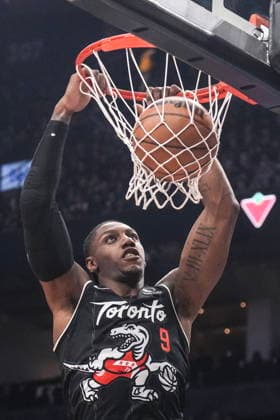 March 27, 2026, Toronto, On, CAN: Toronto Raptors RJ Barrett (9) scores against New Orleans Pelicans during first half NBA, Basketball Herren, USA basketball action in Toronto on Friday, March 27, 2026. Canada News - March 27, 2026  - ZUMAc35_ 20260327_zaf_c35_186 Copyright: xChrisxYoungx