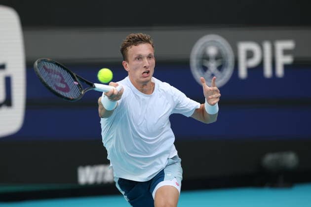 March 27, 2026, Miami Gardens, Florida, United States Of America: MIAMI GARDENS, FL - MARCH 27: Jiri Lehecka (CZE) defeats Arthur Fils (FRA) at the Miami Open on March 27, 2026, at Hard Rock Stadium in Miami Gardens, Florida,...People: Jiri Lehecka Miami Open 2026 - Day 11  - ZUMAs214 20260327_ada_s214_181 Copyright: xSMGx