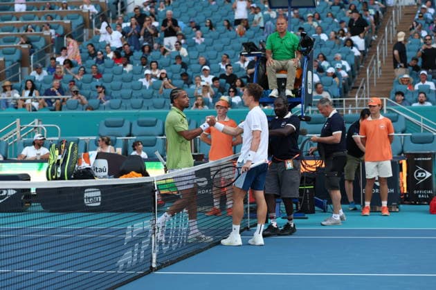 March 27, 2026, Miami Gardens, Florida, United States Of America: MIAMI GARDENS, FL - MARCH 27: Jiri Lehecka (CZE) defeats Arthur Fils (FRA) at the Miami Open on March 27, 2026, at Hard Rock Stadium in Miami Gardens, Florida,...People: Jiri Lehecka Miami Open 2026 - Day 11  - ZUMAs214 20260327_ada_s214_185 Copyright: xSMGx