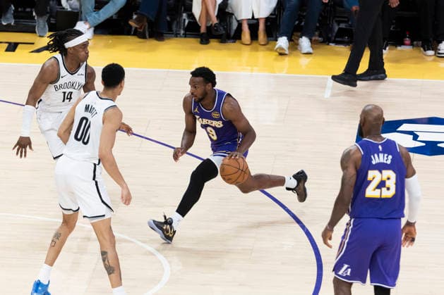 March 27, 2026, Los Angeles, California, USA: Los Angeles LakersÃ¢â‚¬â ¢ Bronny James (9) drives against the Brooklyn Nets during an NBA, Basketball Herren, USA basketball game at Crypto.com Arena on Friday, March 27, 2026 in Los Angeles. NBA 2026: Nets Vs Lakers  - ZUMAc68_ 20260327_zaf_c68_017 Copyright: xRingoxChiux
