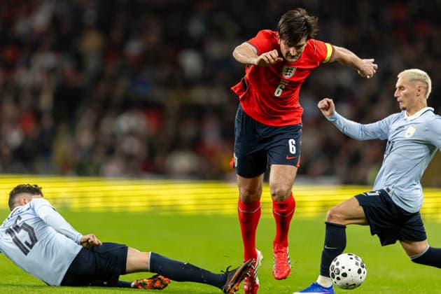 England v Uruguay, Friendly England defender Harry Maguire battles for possession during the Friendly match between England and Uruguay at Wembley Stadium, London, UK on 27 March 2026. London Wembley Stadium Greater London UK Editorial use only , Copyright: xManjitxNarotrax PSI-23956-0060
