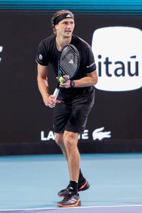 MIAMI GARDENS, FL - MARCH 27: Alexander Zverev (GER) in action during a men™s semi-final singles match against Jannik Sinner (ITA) at the Miami Open on March 27, 2026, at Hard Rock Stadium in Miami Gardens, Florida,(Photo by Chris Arjoon Icon Sportswire) TENNIS: MAR 27 Miami Open EDITORIAL USE ONLY Icon2603270010135