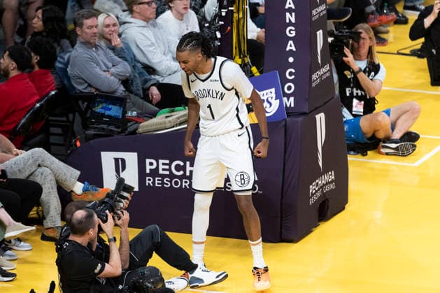 March 27, 2026, Los Angeles, California, USA: Brooklyn NetsÃ¢â‚¬â ¢ Ziaire Williams (1) reacts after scoring against the Los Angeles Lakers during an NBA, Basketball Herren, USA basketball game at Crypto.com Arena on Friday, March 27, 2026 in Los Angeles. NBA 2026: Lakers 116:99 Nets  - ZUMAc68_ 20260327_zaf_c68_058 Copyright: xRingoxChiux