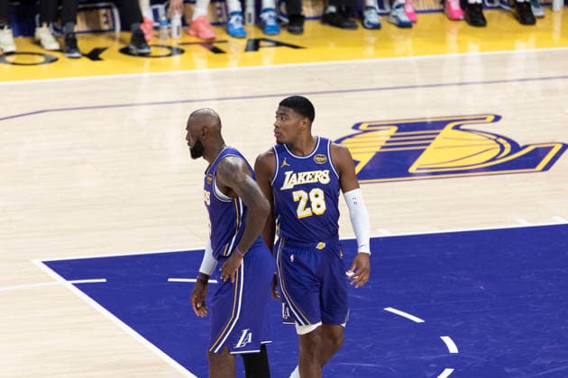 March 27, 2026, Los Angeles, California, USA: Los Angeles LakersÃ¢â‚¬â ¢ LeBron James (23) and Rui Hachimura (28) during an NBA, Basketball Herren, USA basketball game against the Brooklyn Nets at Crypto.com Arena on Friday, March 27, 2026 in Los Angeles. NBA 2026: Lakers 116:99 Nets  - ZUMAc68_ 20260327_zaf_c68_070 Copyright: xRingoxChiux