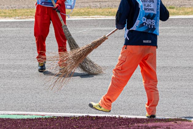 28th March 2026; Suzuka Circuit, Suzuka, Japan; 2026 FIA Formula 1 Japanese Grand Prix; Free Practice Three; Marshals sweeping the circuit before Free Practice Three KeiichixMiyashita