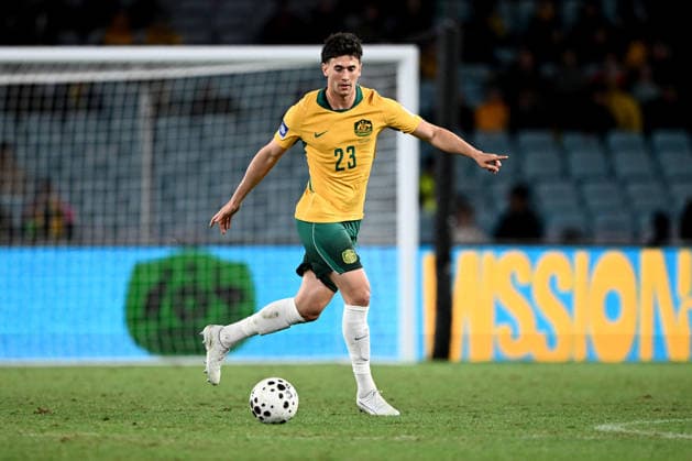 SOCCER AUSTRALIA CAMEROON, Alessandro Circati of Australia controls the ball during the FIFA Series 2026 match between Australia and Cameroon at Accor Stadium in Sydney, Friday, March 27, 2026. ( NO ARCHIVING, EDITORIAL USE ONLY SYDNEY NEW SOUTH WALES AUSTRALIA  Copyright: xDANxHIMBRECHTSx 20260327181785067159