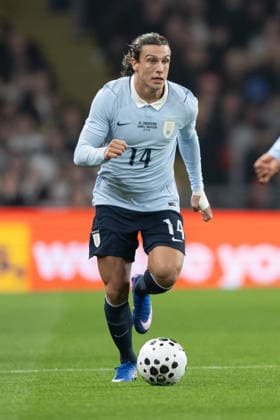 Augustin Canobbio of Uruguay with the ball during the International Friendly, Länderspiel, Nationalmannschaft match between England and Uruguay at Wembley Stadium, London, England on 27 March 2026. Copyright: xPhilxHutchinsonx 44760060