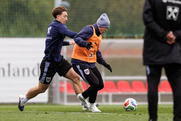 SOCCER - AUT vs KOR, test match VIENNA,AUSTRIA,28.MAR.26 - SOCCER - OEFB international test match, Austria vs South Korea, preview, training Team AUT. Image shows David Affengruber and Xaver Schlager (AUT).  GEPAxpictures xArminxRauthner