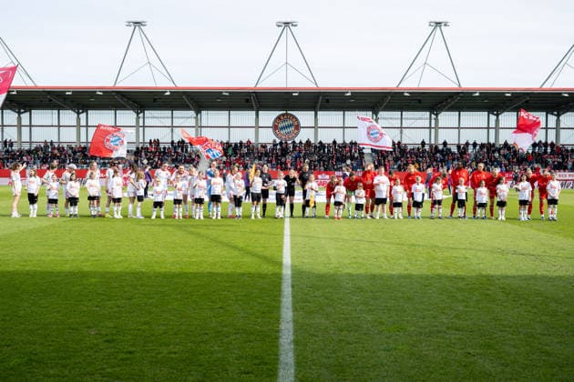 Mannschaftsaufstellung, FC Bayern Frauen Muenchen - 1. FC Nuernberg, Google Pixel Frauenbundesliga, 22. Spieltag, 28.03.26 DFB regulations prohibit any use of photographs as image sequences and or quasi-video. (kolbert-press) Muenchen Bayern Deutschland