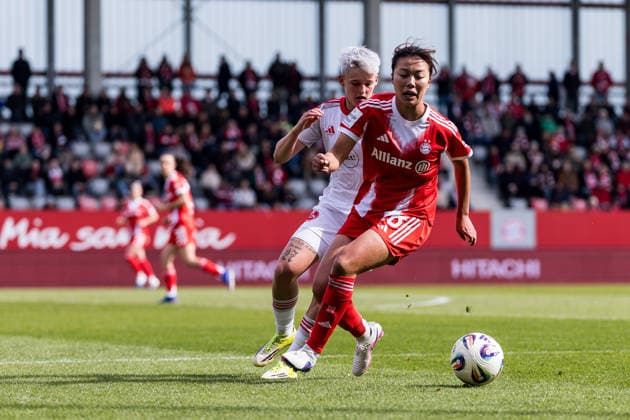 Google Pixel Frauen-Bundesliga, FC Bayern München - 1. FC Nürnberg; 28.03.2026 Momoko Tanikawa (FC Bayern München, 18) am Ball Google Pixel Frauen-Bundesliga, FC Bayern München - 1. FC Nürnberg, München, FC Bayern Campus am 28.03.2026 DFB REGULATIONS PROHIBIT ANY USE OF PHOTOGRAPHS AS IMAGE SEQUENCES AND OR QUASI-VIDEO. Copyright: xBEAUTIFULxSPORTS Wunderlx