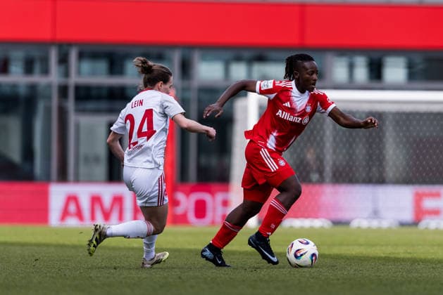 Google Pixel Frauen-Bundesliga, FC Bayern München - 1. FC Nürnberg; 28.03.2026 Zweikampf Nastassja Lein (1. FC Nürnberg, 24), Kakounan Bernadette Amani (FC Bayern München, 15) Google Pixel Frauen-Bundesliga, FC Bayern München - 1. FC Nürnberg, München, FC Bayern Campus am 28.03.2026 DFB REGULATIONS PROHIBIT ANY USE OF PHOTOGRAPHS AS IMAGE SEQUENCES AND OR QUASI-VIDEO. Copyright: xBEAUTIFULxSPORTS Wunderlx