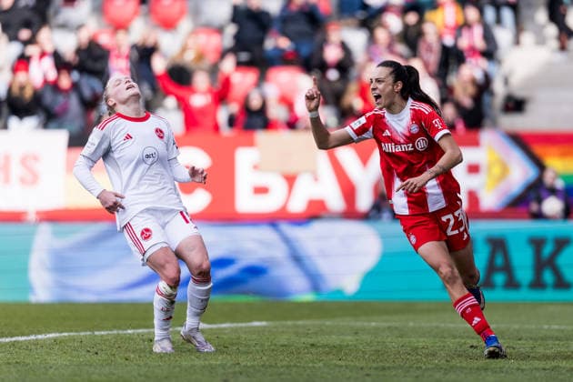 Google Pixel Frauen-Bundesliga, FC Bayern München - 1. FC Nürnberg; 28.03.2026 Jubel zum 2:0 durch Natalia Padilla Bidas (FC Bayern München, 23), Tor, Torjubel Google Pixel Frauen-Bundesliga, FC Bayern München - 1. FC Nürnberg, München, FC Bayern Campus am 28.03.2026 DFB REGULATIONS PROHIBIT ANY USE OF PHOTOGRAPHS AS IMAGE SEQUENCES AND OR QUASI-VIDEO. Copyright: xBEAUTIFULxSPORTS Wunderlx