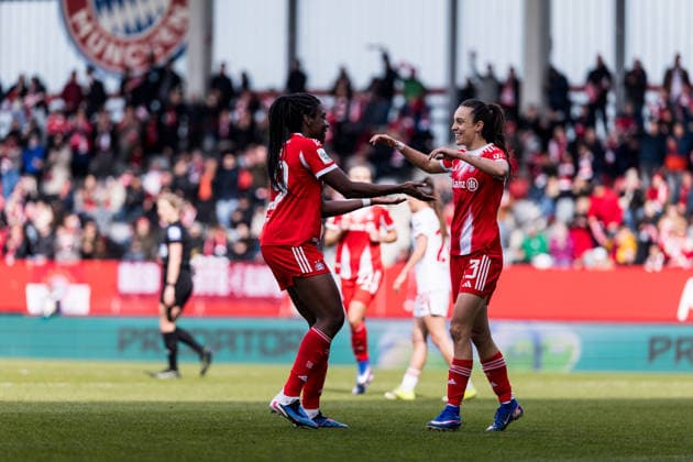 Google Pixel Frauen-Bundesliga, FC Bayern München - 1. FC Nürnberg; 28.03.2026 Jubel zum 2:0 durch Natalia Padilla Bidas (FC Bayern München, 23), Tor, Torjubel Google Pixel Frauen-Bundesliga, FC Bayern München - 1. FC Nürnberg, München, FC Bayern Campus am 28.03.2026 DFB REGULATIONS PROHIBIT ANY USE OF PHOTOGRAPHS AS IMAGE SEQUENCES AND OR QUASI-VIDEO. Copyright: xBEAUTIFULxSPORTS Wunderlx