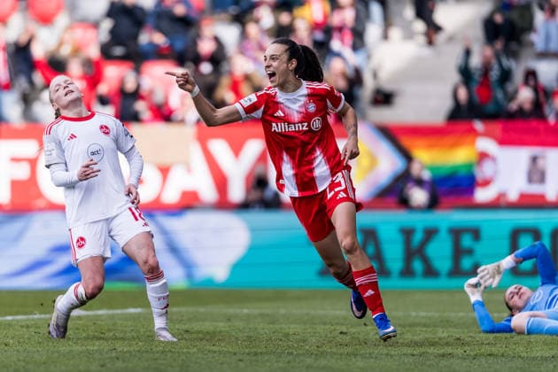 Google Pixel Frauen-Bundesliga, FC Bayern München - 1. FC Nürnberg; 28.03.2026 Jubel zum 2:0 durch Natalia Padilla Bidas (FC Bayern München, 23), Tor, Torjubel Google Pixel Frauen-Bundesliga, FC Bayern München - 1. FC Nürnberg, München, FC Bayern Campus am 28.03.2026 DFB REGULATIONS PROHIBIT ANY USE OF PHOTOGRAPHS AS IMAGE SEQUENCES AND OR QUASI-VIDEO. Copyright: xBEAUTIFULxSPORTS Wunderlx