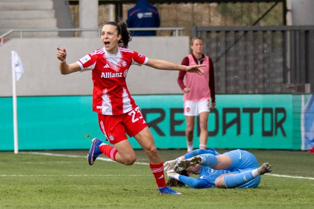Torjubel zum 2:0, Natalia Padilla Bidas 23 (FC Bayern Muenchen), FC Bayern Frauen Muenchen - 1. FC Nuernberg, Google Pixel Frauenbundesliga, 22. Spieltag, 28.03.26 DFB regulations prohibit any use of photographs as image sequences and or quasi-video. (kolbert-press) Muenchen Bayern Deutschland