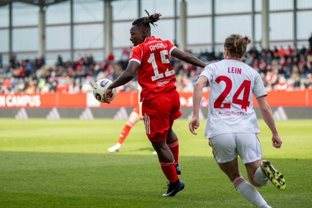 Bernadette Amani 15 (FC Bayern Muenchen), FC Bayern Frauen Muenchen - 1. FC Nuernberg, Google Pixel Frauenbundesliga, 22. Spieltag, 28.03.26 DFB regulations prohibit any use of photographs as image sequences and or quasi-video. (kolbert-press) Muenchen Bayern Deutschland