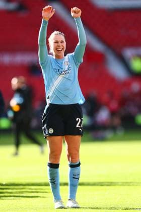 Rebecca Knaak of Manchester City celebrates at the end of the match Manchester United, ManU Women v Manchester City Women, Barclays Women s Super League 2025-26, Football, Old Trafford, Manchester, UK - 28 Mar 2026Manchester Old Trafford United Kingdom EDITORIAL USE ONLY No use with unauthorised audio, video, data, fixture lists, club league logos or live services. Online in-match use limited to 120 images, no video emulation. No use in betting, games or single club league player publications. Copyright: xPaulxCurrie Shutterstockx 16788951au