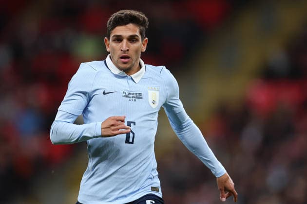 London, England, 27th March 2026. Juan Manuel Sanabria of Uruguay during the England vs Uruguay International Friendly, Länderspiel, Nationalmannschaft match at Wembley Stadium, London. Picture credit should read: Paul Terry Sportimage EDITORIAL USE ONLY. No use with unauthorised audio, video, data, fixture lists, club league logos or live services. Online in-match use limited to 120 images, no video emulation. No use in betting, games or single club league player publications. SPI_285_PT_England_Uruguay SPI-4639-0285