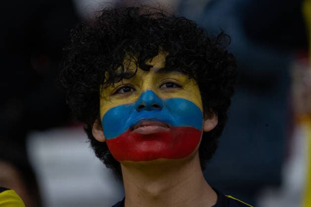 March 27, 2026, Madrid, Spain: An Ecuadorian fan is seen in the stands during the friendly match between the national football teams of Morocco and Ecuador, played at the Metropolitano Stadium in preparation for the 2026 FIFA World Cup, WM, Weltmeisterschaft, Fussball Final score: Morocco 1 - 1 Ecuador. Friendly Match: Morocco Vs Ecuador In Madrid - 27 Mar 2026  - ZUMAs197 20260327_aaa_s197_640 Copyright: xDavidxCanalesx