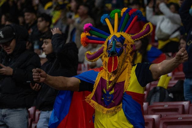 March 27, 2026, Madrid, Spain: An Ecuadorian fan is seen in the stands during the friendly match between the national football teams of Morocco and Ecuador, played at the Metropolitano Stadium in preparation for the 2026 FIFA World Cup, WM, Weltmeisterschaft, Fussball Final score: Morocco 1 - 1 Ecuador. Friendly Match: Morocco Vs Ecuador In Madrid - 27 Mar 2026  - ZUMAs197 20260327_aaa_s197_642 Copyright: xDavidxCanalesx