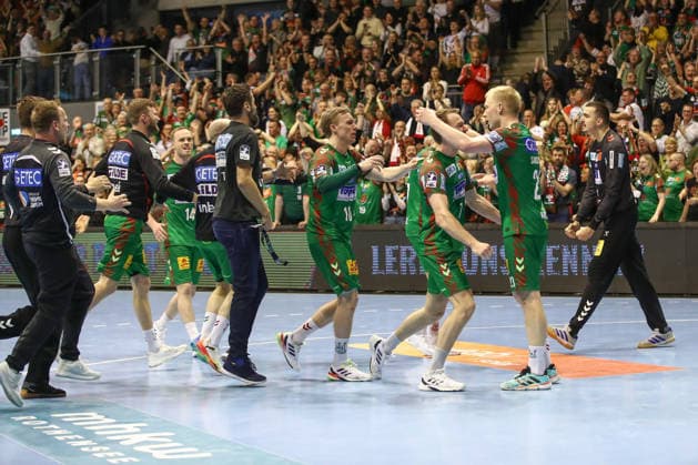 28.03.2026, xtgx, Handball, Daikin HBL, SC Magdeburg - Füchse Berlin v.l. Magdeburg Jubel ueber den Sieg, Jubel nach Spielende Magdeburg