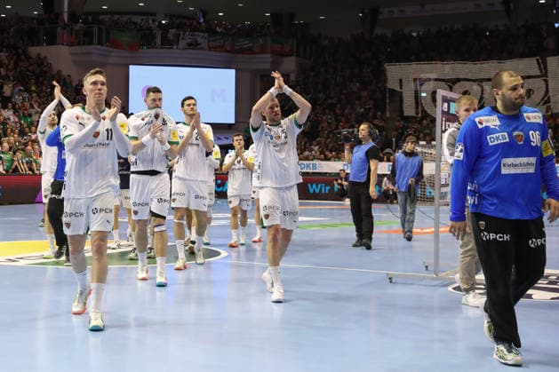 28.03.2026, xtgx, Handball, Daikin HBL, SC Magdeburg - Füchse Berlin v.l. Berlin enttaeuscht, schaut enttaeuscht, niedergeschlagen, disappointed Magdeburg