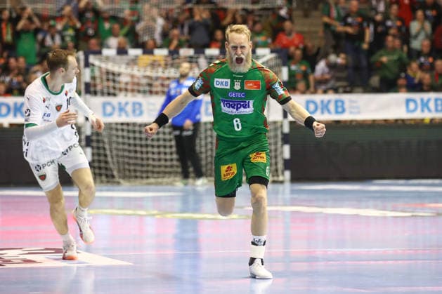 28.03.2026, xtgx, Handball, Daikin HBL, SC Magdeburg - Füchse Berlin v.l. Matthias Musche (Magdeburg, 6) Jubel, Torjubel, jubelt ueber das Tor, celebrate the goal, celebration Magdeburg