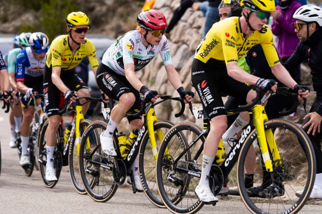 Volta a Catalunya cycling race - Stage 6 Danish rider Jonas Vingegaard (C) of Visma l Lease a Bike team in action during the sixth stage of the Volta a Catalunya cycling race, over 158.2km from Berga to Queralt, Spain, 28 March 2026. QUERALT Spain  Copyright: xSIUxWUx