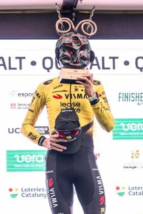 Volta a Catalunya cycling race - Stage 6 Danish rider Jonas Vingegaard of Visma l Lease a Bike team celebrates on the podium after winning the sixth stage of the Volta a Catalunya cycling race, over 158.2km from Berga to Queralt, Spain, 28 March 2026. QUERALT Spain  Copyright: xSIUxWUx