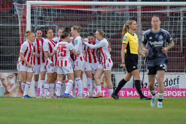 28.03.2026, xgrfx, Fussball Google Pixel Frauen-Bundesliga, 1.FC Köln - Eintracht Frankfurt v.l. Tor, Marina Hegering zum 1:0 (1.FC Köln) (DFL DFB REGULATIONS PROHIBIT ANY USE OF PHOTOGRAPHS as IMAGE SEQUENCES and or QUASI-VIDEO) Köln