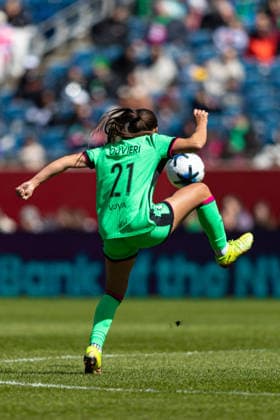 March 28, 2026; Foxborough, Massachusetts, USA; Boston Legacy FC midfielder Barbara Olivieri (21) makes an acrobatic play on the ball in a National WomenÃ¢â‚¬â ¢s Soccer League game against the Utah Royals FC at Gillette Stadium. (c) CSM NWSL 2026: Royals Vs Legacy MAR 28  - ZUMAc04_ 20260328_zma_c04_016 Copyright: xBurtxGranofskyx