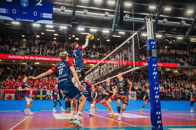 Volleyball Herren Saison 2025 2026 Volleyball Bundesliga Playoff Viertelfinale SVG Lüneburg vs.WWK Volleys Herrsching 28.03.2026 Jackson Howe ( 6 SVG Lüneburg) greift an