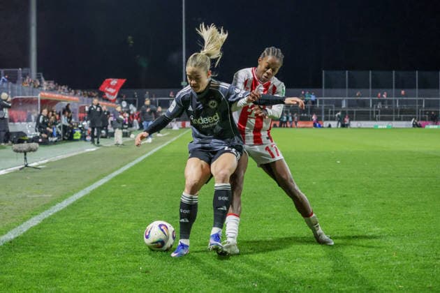 28.03.2026, xgrfx, Fussball Google Pixel Frauen-Bundesliga, 1.FC Köln - Eintracht Frankfurt v.l. Nadine Riesen (Eintracht Frankfurt), Lydia Andrade (1.FC Köln) (DFL DFB REGULATIONS PROHIBIT ANY USE OF PHOTOGRAPHS as IMAGE SEQUENCES and or QUASI-VIDEO) Köln