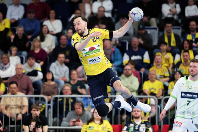 Torwurf von Patrick Groetzki (Rhein Neckar Loewen, 24) GER, Rhein Neckar Loewen gegen HWG Wetzlar, Handball, 1.Bundesliga, 26.Spieltag Spielzeit 2025 2026, 28.03.2026 GER, Rhein Neckar Loewen vs. HWG Wetzlar, 1.Bundesliga, 26.Spieltag, Spielzeit 2025 2026, 28.03.2026 Mannheim Copyright: xEibner-Pressefoto JoergxHirschx EP_JHH