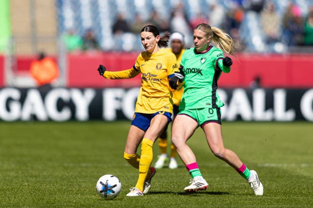 March 28, 2026; Foxborough, Massachusetts, USA; Utah Royals FC midfielder Cece Delzer (5) and Boston Legacy FC midfielder Annie Karich (6) fight for the ball in a National WomenÃ¢â‚¬â ¢s Soccer League game at Gillette Stadium. (c) CSM - ZUMAc04_ 20260328_zma_c04_070 Copyright: xBurtxGranofskyx