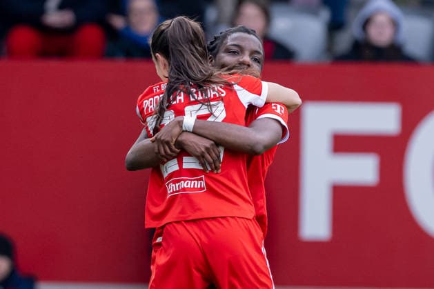 Edna Imade (FC Bayern Muenchen Frauen, 29) bejubelt mit Natalia Padilla Bidas (FC Bayern Muenchen Frauen, 23) deren Tor zum 2:0 GER, FC Bayern Muenchen Frauen vs. 1. FC Nuernberg, Fussball, Google Pixel Frauen-Bundesliga, 22. Spieltag, Saison 2025 2026, 28.03.2026. (DFL DFB REGULATIONS PROHIBIT ANY USE OF PHOTOGRAPHS as IMAGE SEQUENCES and or QUASI-VIDEO). GER, FC Bayern Muenchen Frauen vs. 1. FC Nuernberg, Fussball, Google Pixel Frauen-Bundesliga, 22. Spieltag, Saison 2025 2026, 28.03.2026. Muenchen Copyright: xEibner-Pressefoto HeikexFeinerx EP_HFR