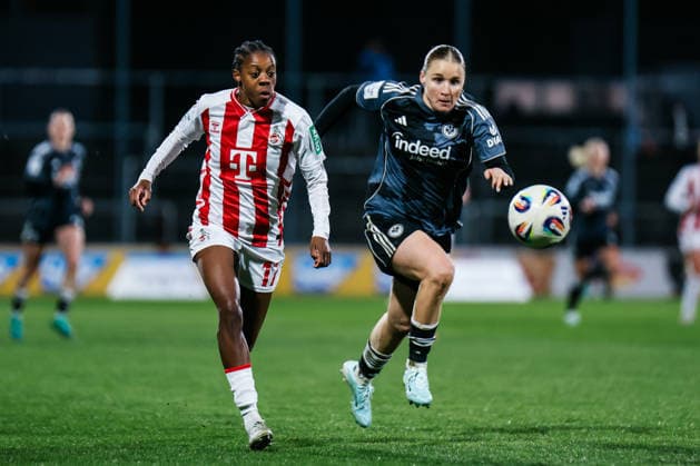 Google Pixel Frauen-Bundesliga: 1.FC Köln- Eintracht Frankfurt; 28.03.2026 Lydia Andrade (1. FC Köln, 17) im Zweikampf mit Jella Veit (Eintracht Frankfurt, 25) Google Pixel Frauen-Bundesliga: 1.FC Köln- Eintracht Frankfurt: Köln, Franz-Kremer-Stadion ;28.03.2025 DFB REGULATIONS PROHIBIT ANY USE OF PHOTOGRAPHS AS IMAGE SEQUENCES AND OR QUASI-VIDEO. Copyright: xBEAUTIFULxSPORTS Freisenx