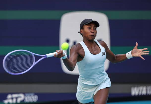 Tennis 2026 Miami Open - Women s final Coco Gauff of the USA in action against Aryna Sabalenka of Belarusia during the Women s Final match at the 2026 Miami Open tennis tournament at the Hard Rock Stadium in Miami, Florida, USA, 28 March 2026. MIAMI FLORIDA United States  Copyright: xCRISTOBALxHERRERA-ULASHKEVICHx