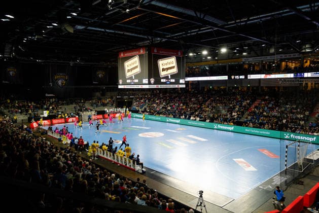 Krefeld, 28.03.2026, Handball, Herren, 2. Bundesliga, 25. Spieltag, 2025 2026: HSG Krefeld Niederrhein Bayer Dormagen Die Halle während des Spiels Krefeld Yayla Arena NRW Germany