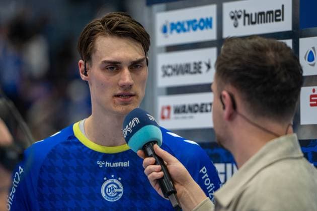 Miro Schluroff im Interview nach dem Spiel,VfL Gummersbach vs. TSV Hannover-Burgdorf, Daikin Handball Bundesliga, Herren , 26. Spieltag, 28.03.2026 Gummersbach NRW Deutschland