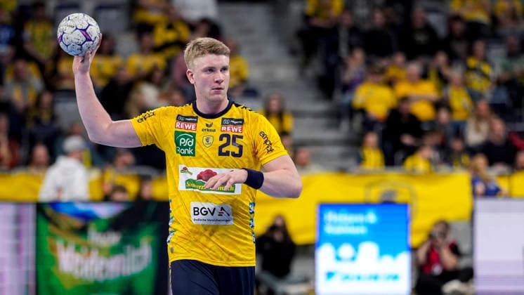 Haukur Thrastarson (RNL, 25), am Ball, Einzelbild, Einzelfoto, Aktion, Action, 28.03.2026, Mannheim (Deutschland), Handball, Bundesliga, Rhein-Neckar Löwen - HSG Wetzlar