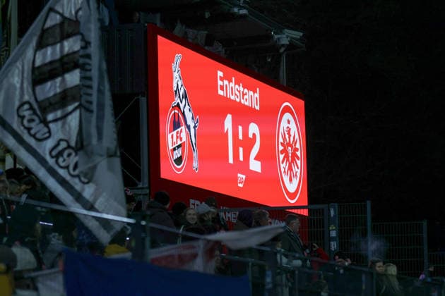 Köln, Deutschland: 28. März 2026 - 1. Frauen Bundesliga - 22. Spieltag - 1. FC Köln Frauen vs. Eintracht Frankfurt Frauen Im Bild: Endstand: Eintracht Frankfurt siegt mit 2:1 in Köln Copyright: HMBxMedia MadeleinexFantini
