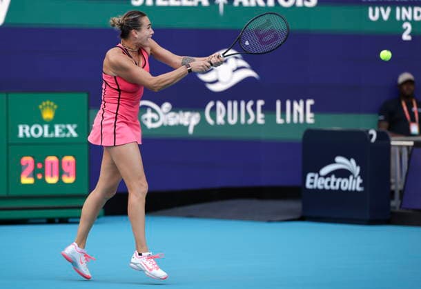 Tennis 2026 Miami Open - Women s final Aryna Sabalenka of Belarusia hits the winning shot for match point against Coco Gauff of USA during the Women s Final match at the 2026 Miami Open tennis tournament at the Hard Rock Stadium in Miami, Florida, USA, 28 March 2026. MIAMI FLORIDA United States  Copyright: xCRISTOBALxHERRERA-ULASHKEVICHx