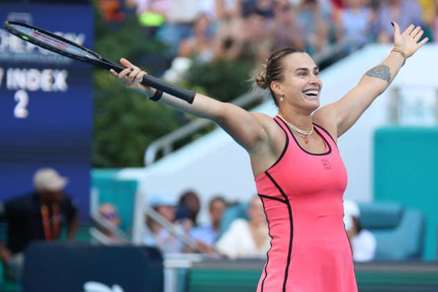 March 28, 2026, Miami Gardens, Florida, USA: ARYNA SABALENKA reacts during her women s singles finals match against COCO GAUFF (USA), at the Miami Open at Hard Rock Stadium in Miami Gardens, Florida. ARYNA SABALENKA won the womenâ€⠢s singles title after defeating COCO GAUFF (USA) 6:2, 4:6, 6:3. Tennis 2026: Miami Open Womenâ€⠢S Singles Finals: Sablenka 6:2, 4:6, 6:3 Gauff - ZUMAv151 20260328_zsp_v151_038 Copyright: xLorenzoxVasquezx