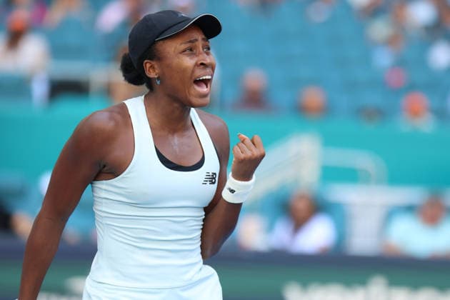March 28, 2026, Miami Gardens, Florida, USA: COCO GAUFF (USA) reacts during her women s singles finals match against ARYNA SABALENKA, at the Miami Open at Hard Rock Stadium in Miami Gardens, Florida. ARYNA SABALENKA won the womenÃ¢â‚¬â ¢s singles title after defeating COCO GAUFF (USA) 6:2, 4:6, 6:3. Tennis 2026: Miami Open WomenÃ¢â‚¬â ¢S Singles Finals: Sablenka 6:2, 4:6, 6:3 Gauff  - ZUMAv151 20260328_zsp_v151_029 Copyright: xLorenzoxVasquezx
